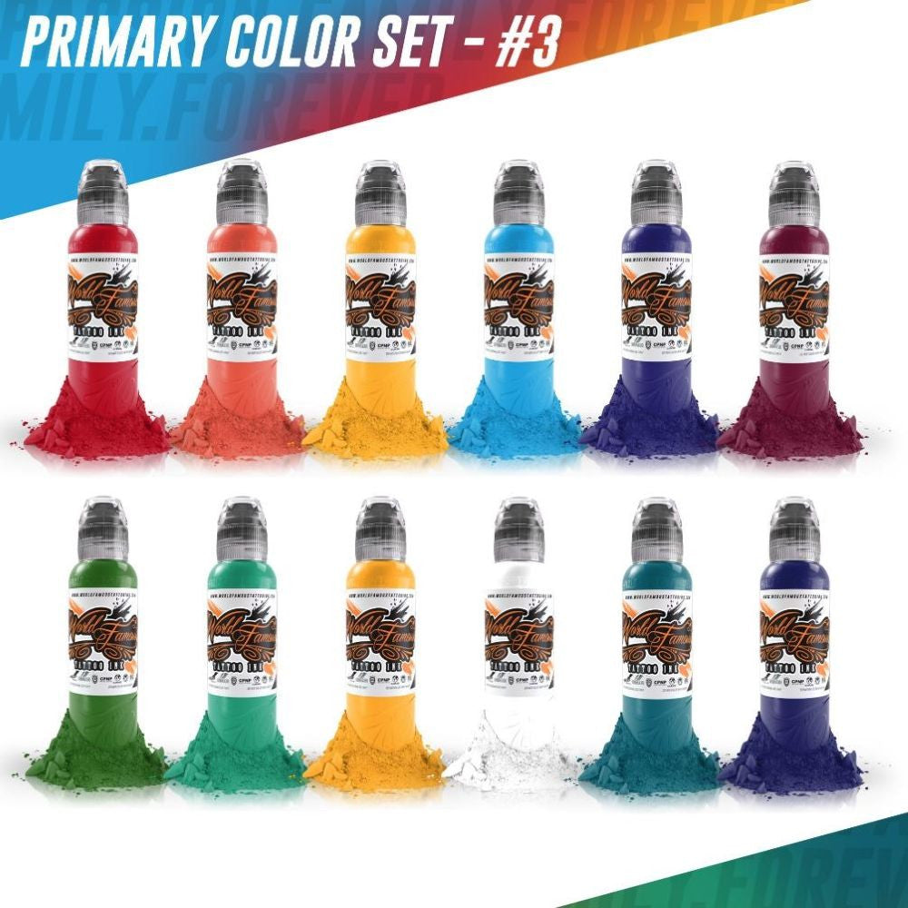 12 Colour Primary Set #3 - World Famous Tattoo Ink - 1oz