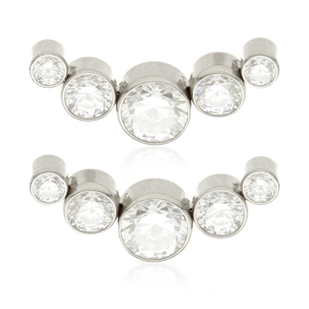 Titanium Threadless Stud Earrings with Multi Gem Crescent Attachment (Pair)