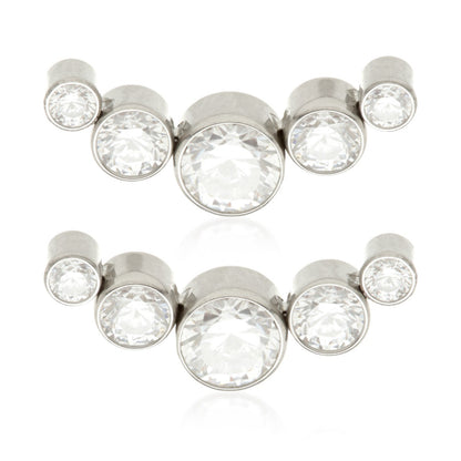 Titanium Threadless Stud Earrings with Multi Gem Crescent Attachment (Pair)