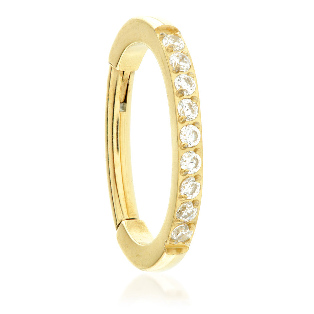 Zircon Gold Titanium Oval Side Gem Rook Hinged Ring