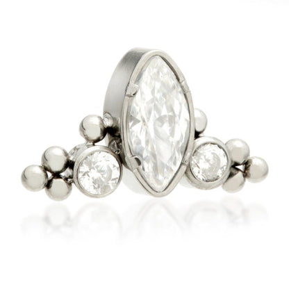 Ti Internal Jewelled Marquise Crescent with Tri Beads Attachment (0.9mm thread)