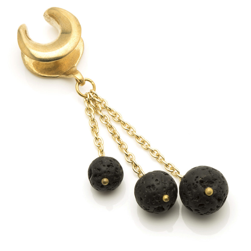 1x Lava 3 Bead Drop on Brass Half Flared Tunnel