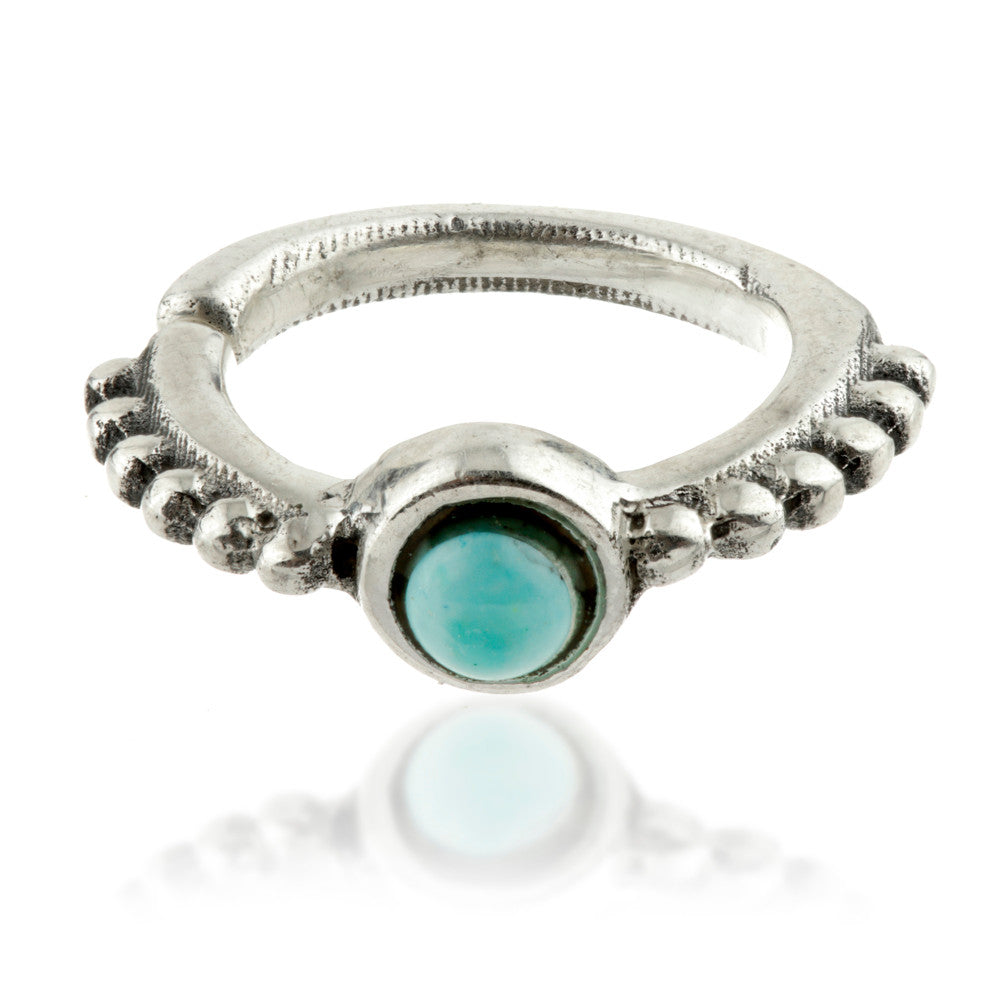 1x Silver Ornate Turquoise Open Cartilage Ring