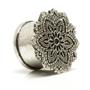1x Silver Plate Mandala Flared Tunnel