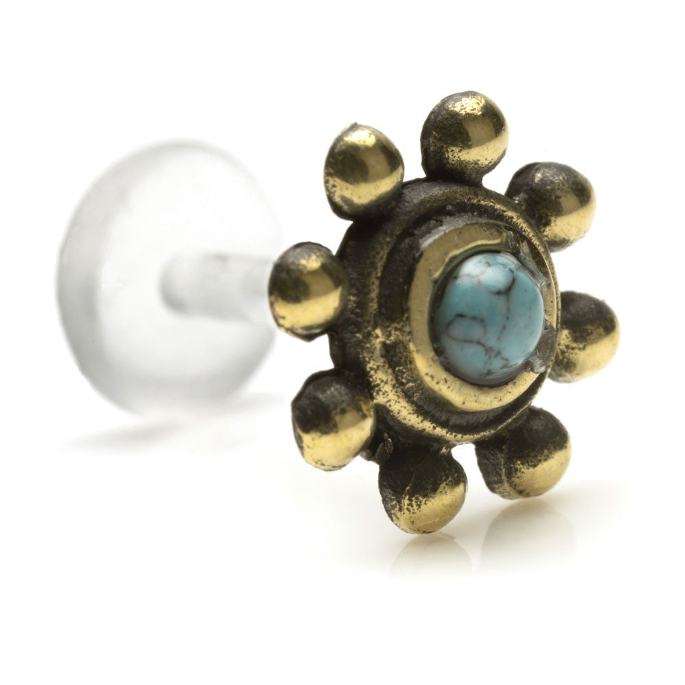 1x Turquoise Brass & Plastic Labret