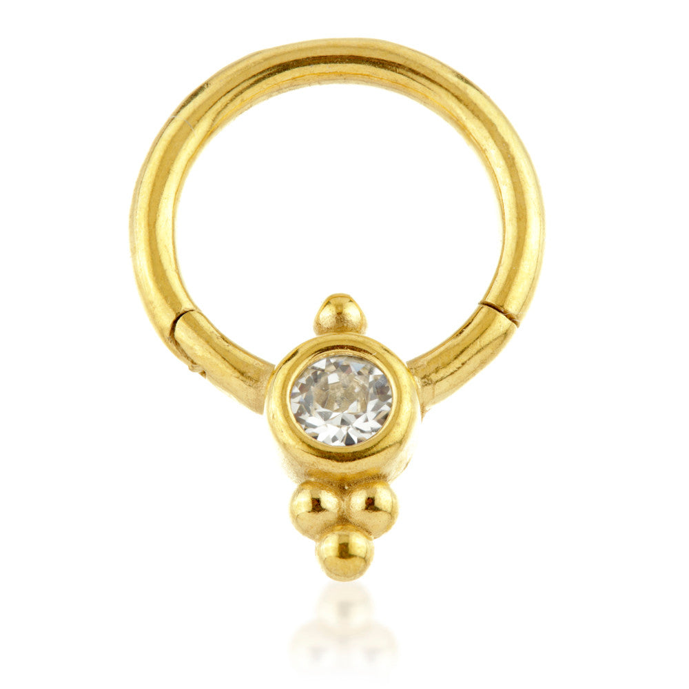 24K Gold Steel Couture Gem Cluster Hinge Segment Ring