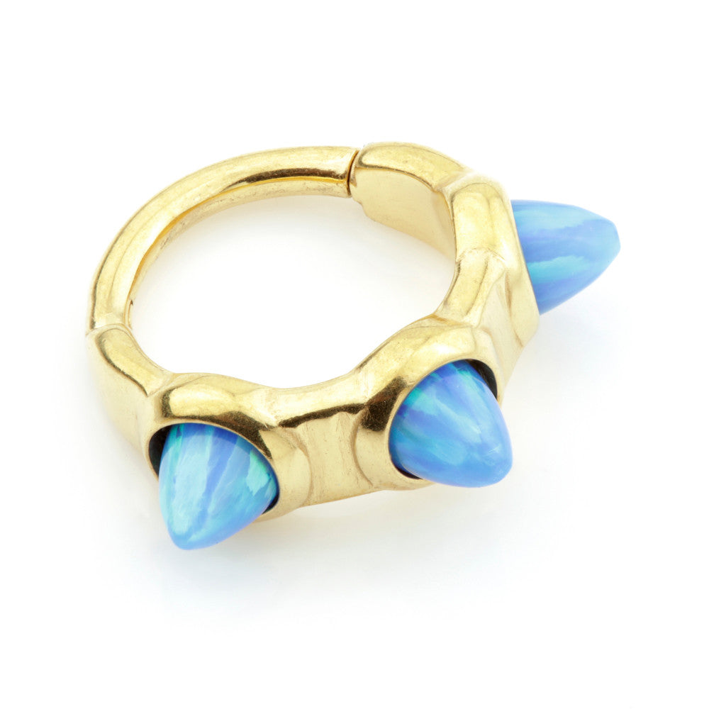 24K Gold Steel Hinged 3 Cones Opal Hinge Ring 1.2mm