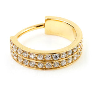 24K Gold Steel Hinged Double Jewelled Conch Ring