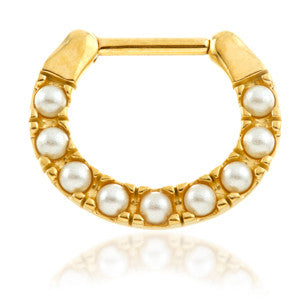 24K Gold Steel Pearl Septum Ring