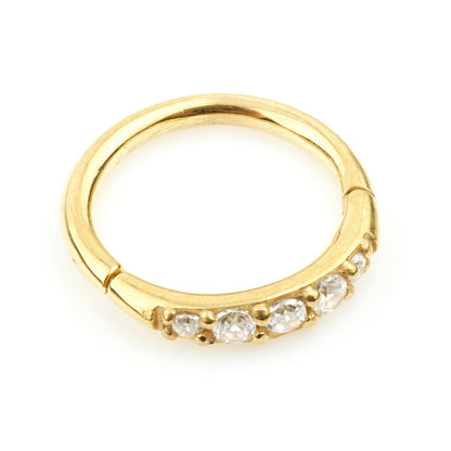 24K Gold Steel Side Gem Hinged Micro Ring  - 1mm