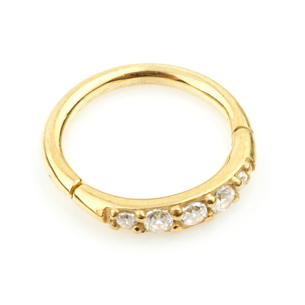 24K Gold Steel Side Gem Hinged Micro Ring  - 1.2mm