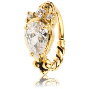 24K Steel Hinged Prong Tear Gem Ring 1.2mm
