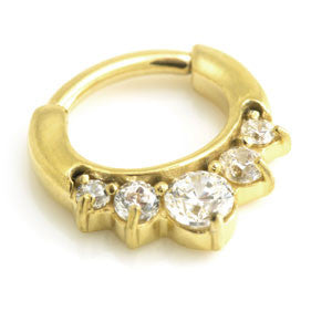 24K Yellow Gold PVD Jewelled Septum Ring - GDJSEP16S