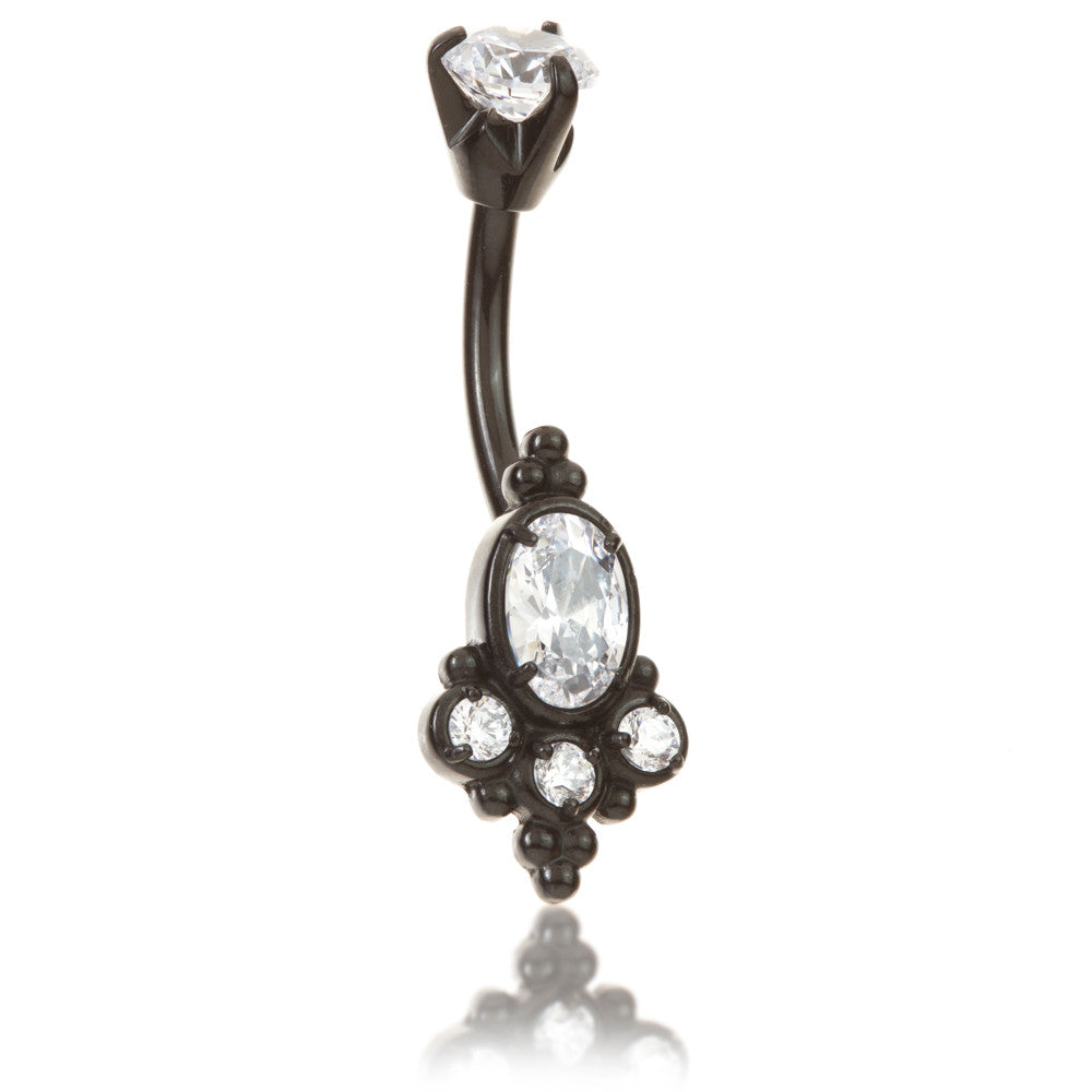 Black Steel Cluster Navel with Prong Set Gem Top