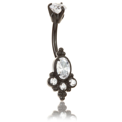 Black Steel Cluster Navel with Prong Set Gem Top