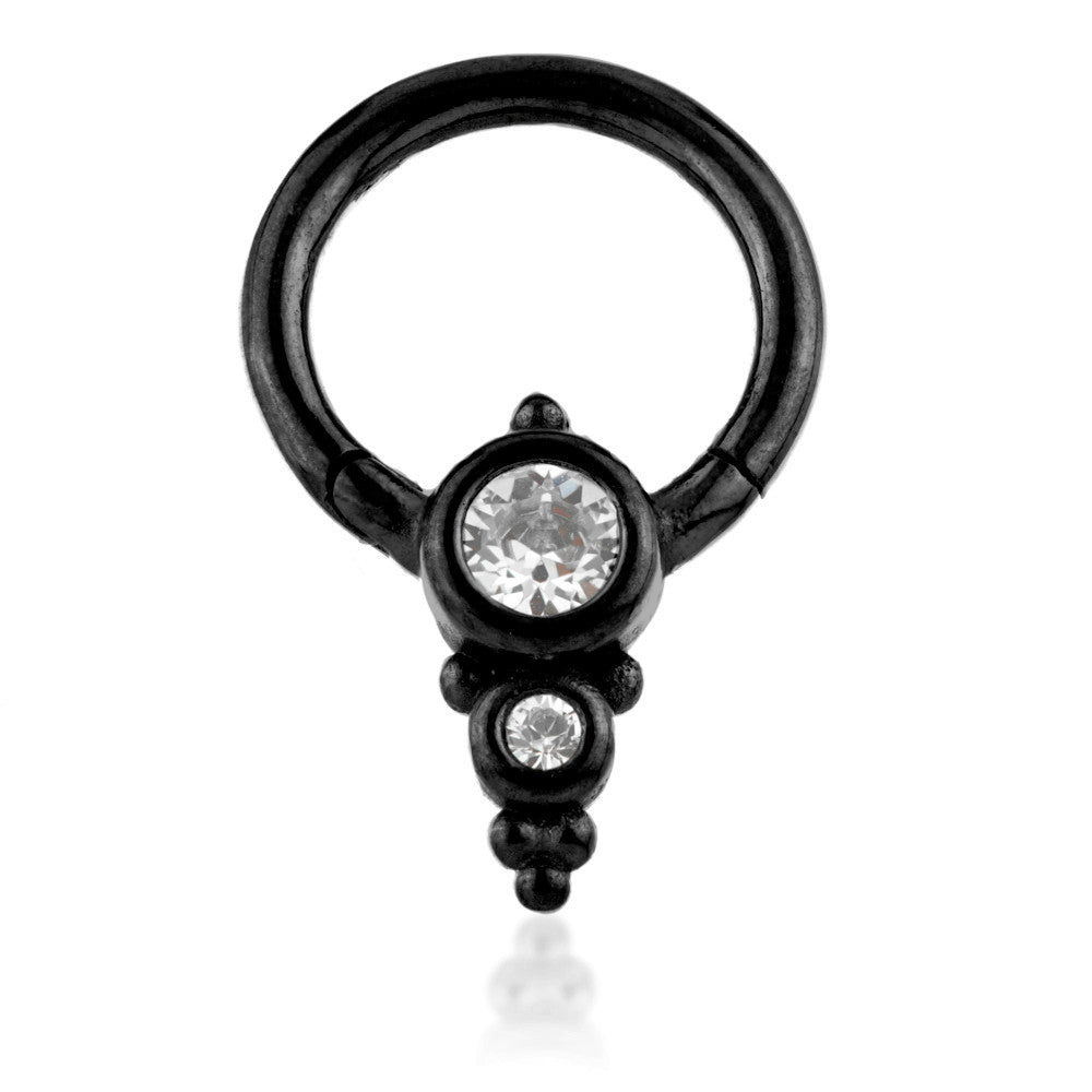 Black Steel Couture Double Gem Cluster Hinge Segment Ring