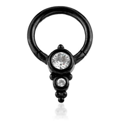 Black Steel Couture Double Gem Cluster Hinge Segment Ring