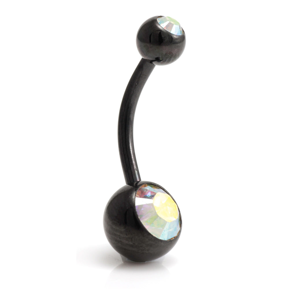 Black Steel Double Jewelled Navel Bar