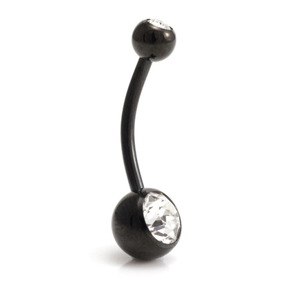 Black Steel Double Jewelled Navel Bar