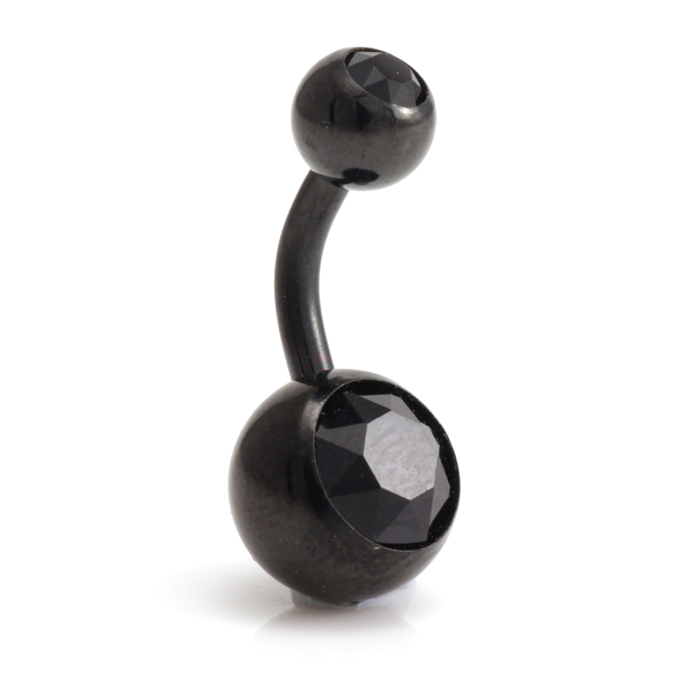 Black Steel Double Jewelled Navel Bar
