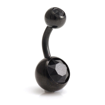 Black Steel Double Jewelled Navel Bar