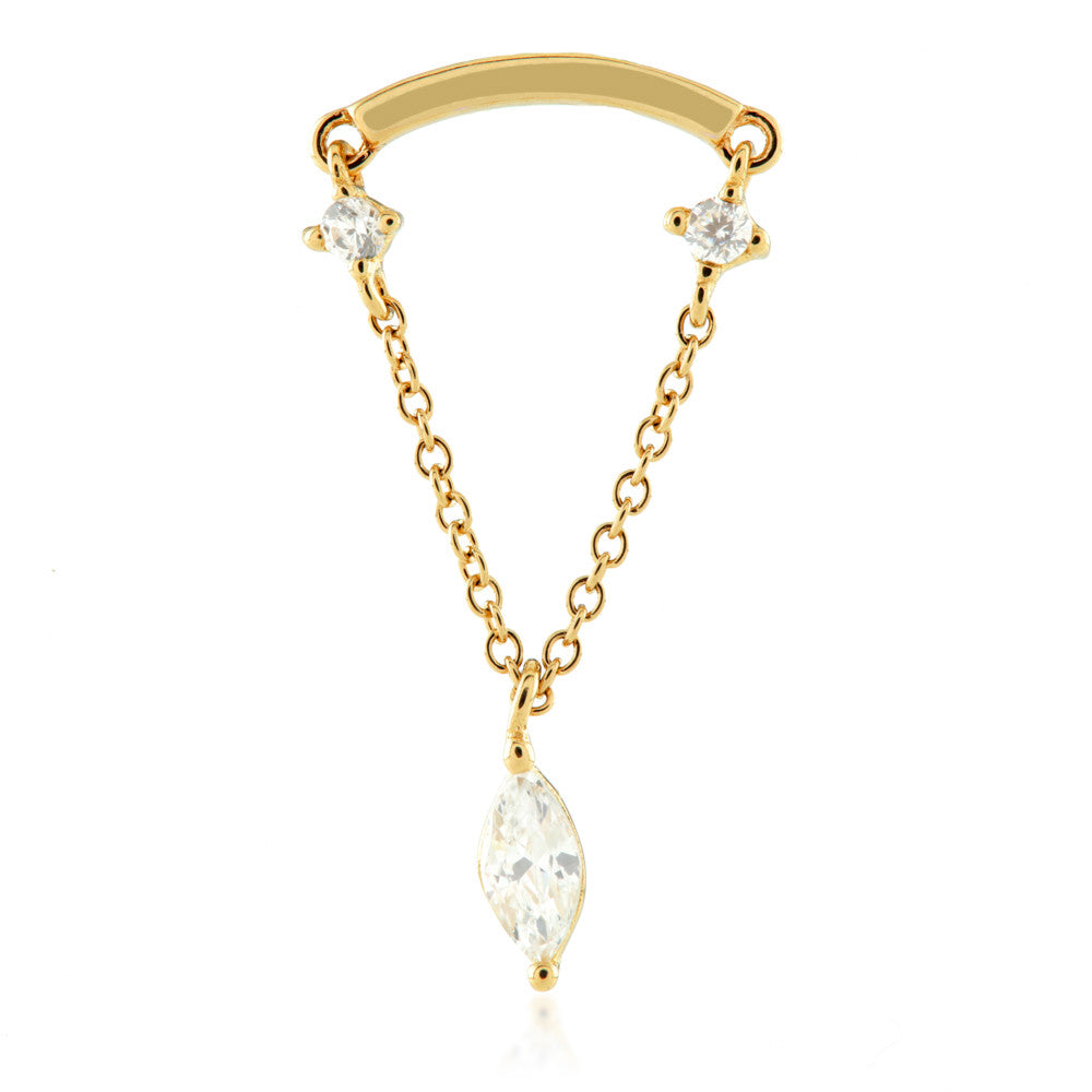 TL - 14ct Gold Threadless Hanging Chain with Marquise Gem Pin Attachment