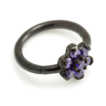 Black Steel Flower Gem Hinged Ring