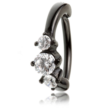 Black Steel Hinged Prong Gem Rook Ring