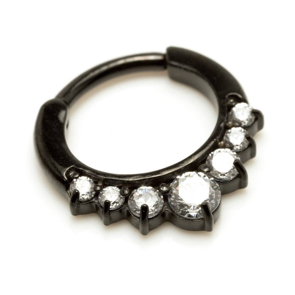 Black Steel Jewelled Septum Ring 16