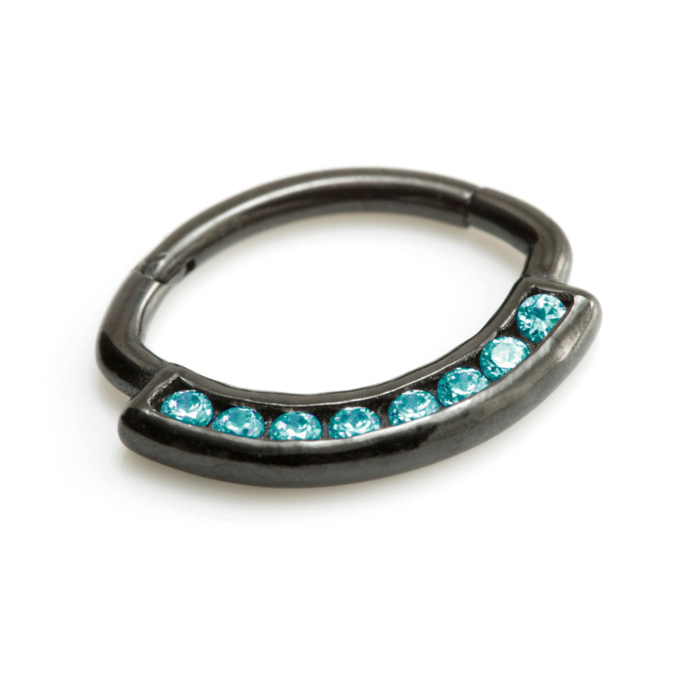 Black Steel Multi Jewelled Swarovski Daith Ring