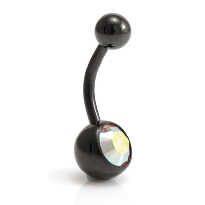 Evil Black Ti External Thread Single Jewelled Navel Bar