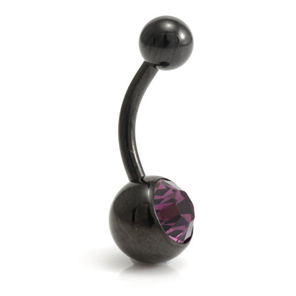 Black Steel Single Jewelled Navel Bar
