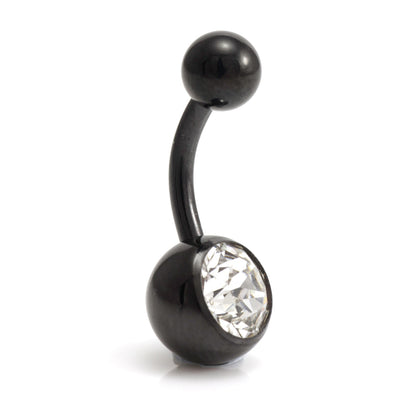 Evil Black Ti External Thread Single Jewelled Navel Bar