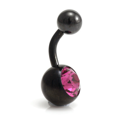Black Steel Single Jewelled Navel Bar
