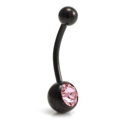 Black Steel Single Jewelled Navel Bar