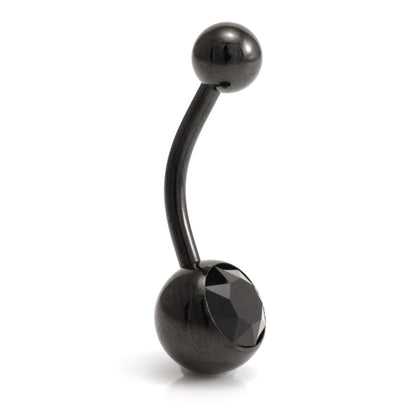 Black Steel Single Jewelled Navel Bar