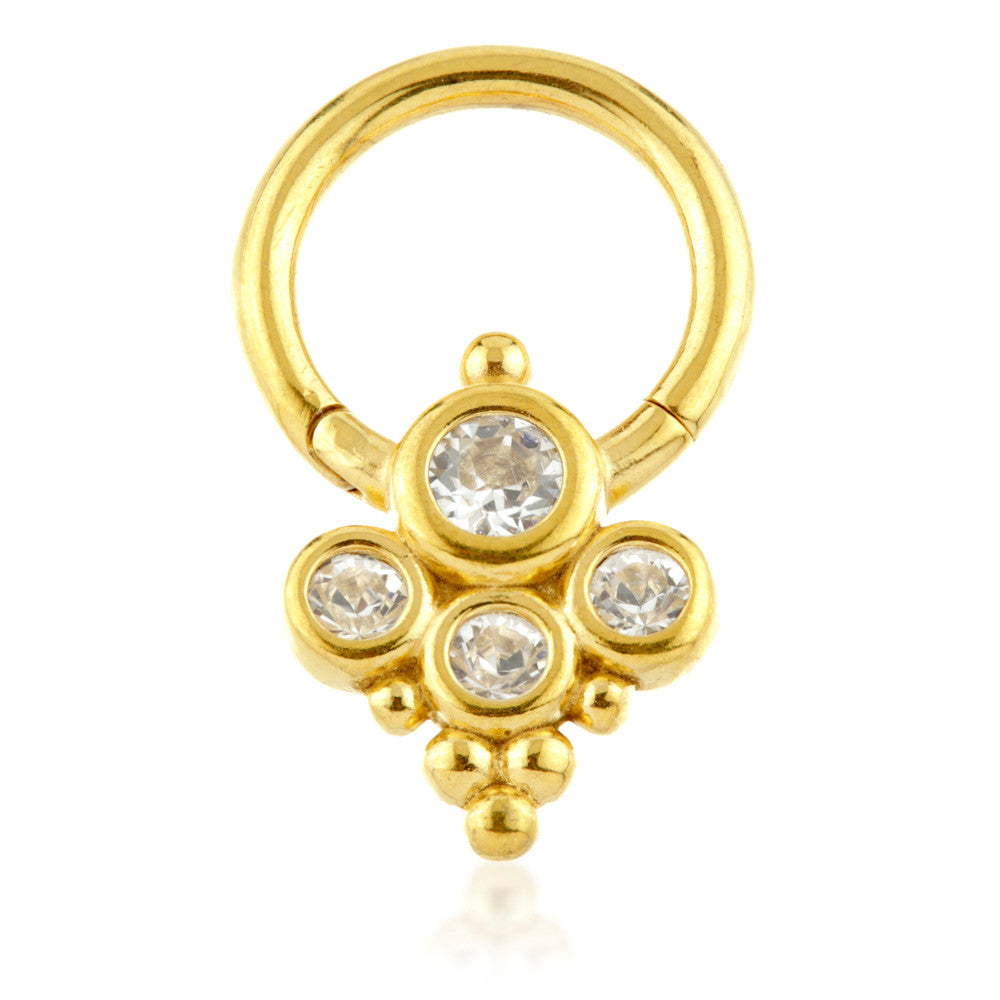 Couture 24K Gold Steel Caeli Gem Cluster Hinge Segment Ring