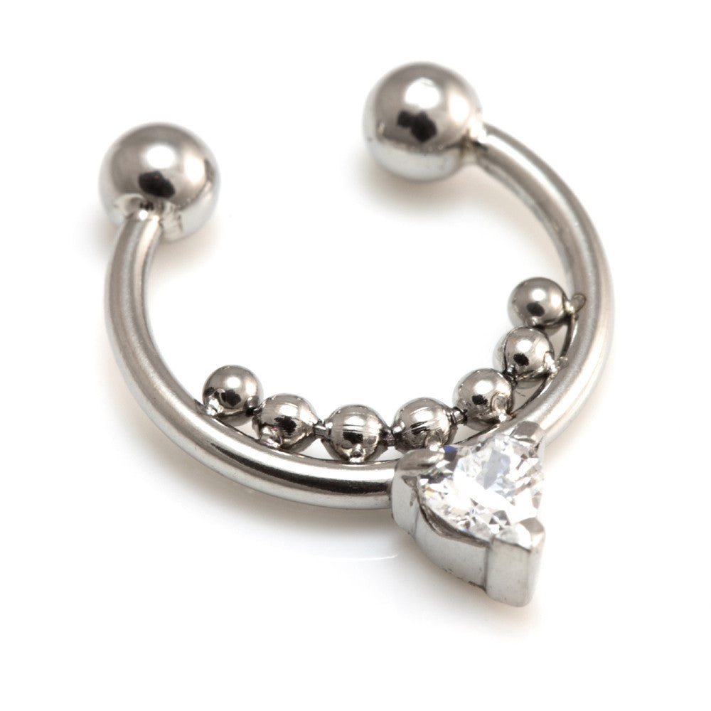 Fake Steel Heart Gem Septum Ring