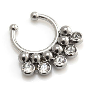 Fake Steel Septum Ring with Dot & Gem Surround