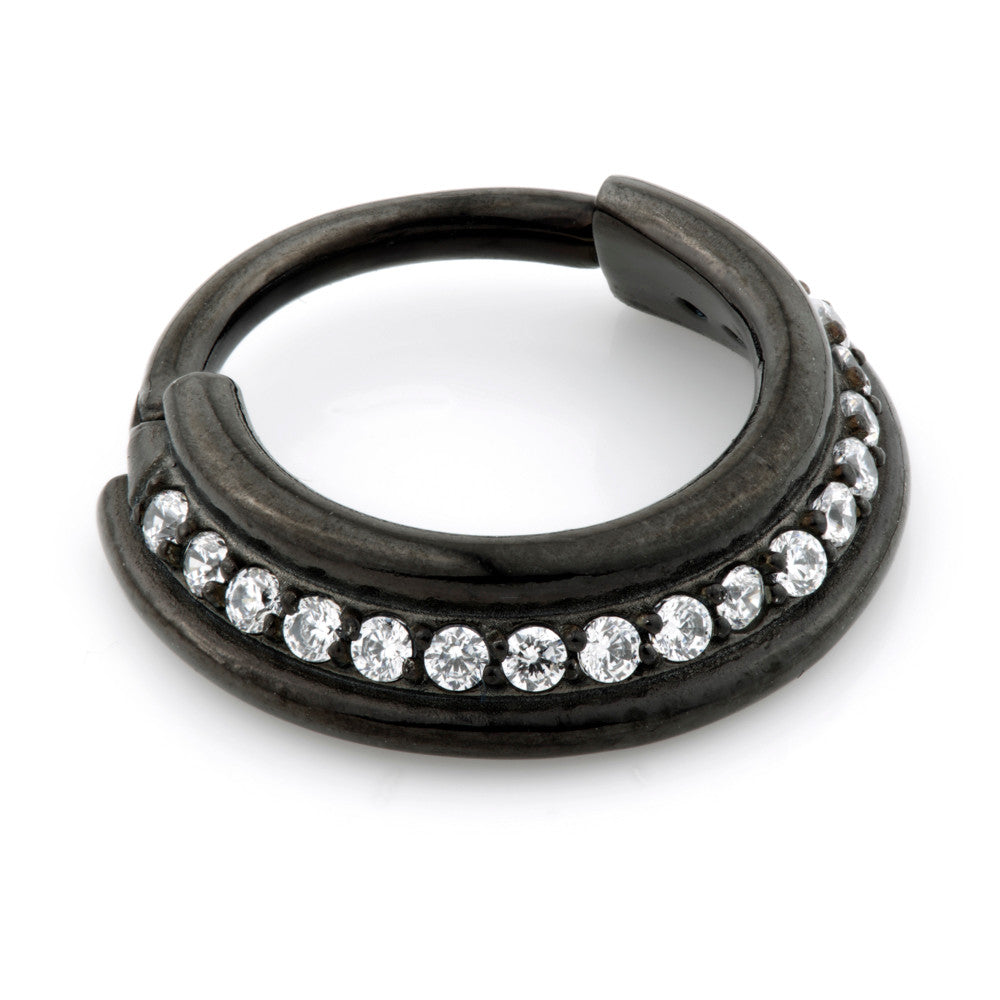 Gun Metal Steel Slanted Hinged Jewelled Ring