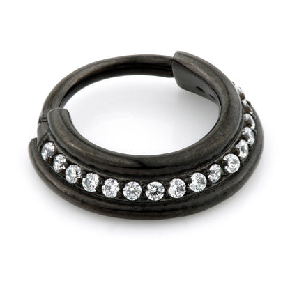 Gun Metal Steel Slanted Hinged Jewelled Ring