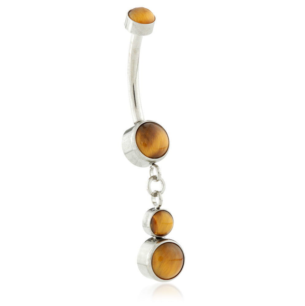 Internal Ti Double Disk Navel With Tiger Eye Hanging Stones