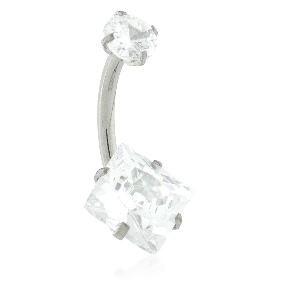 Internal Ti Double Angled Square Gem Belly Bar