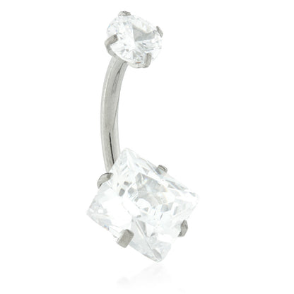 Internal Ti Double Angled Square Gem Belly Bar