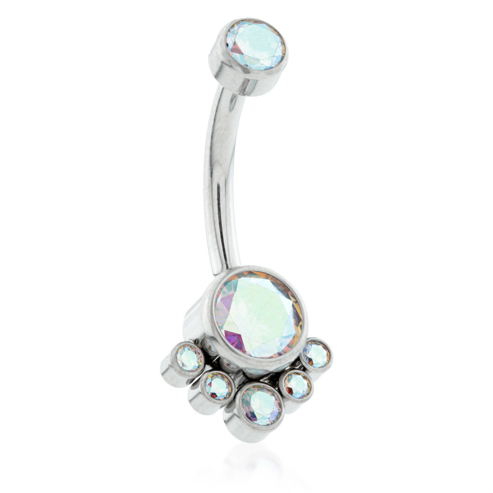 Internal Ti Double Jewelled Navel with 6 Gem Cluster