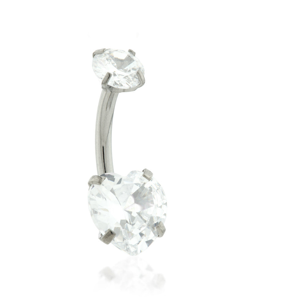 Internal Ti Heart Gem Double Jewelled Navel