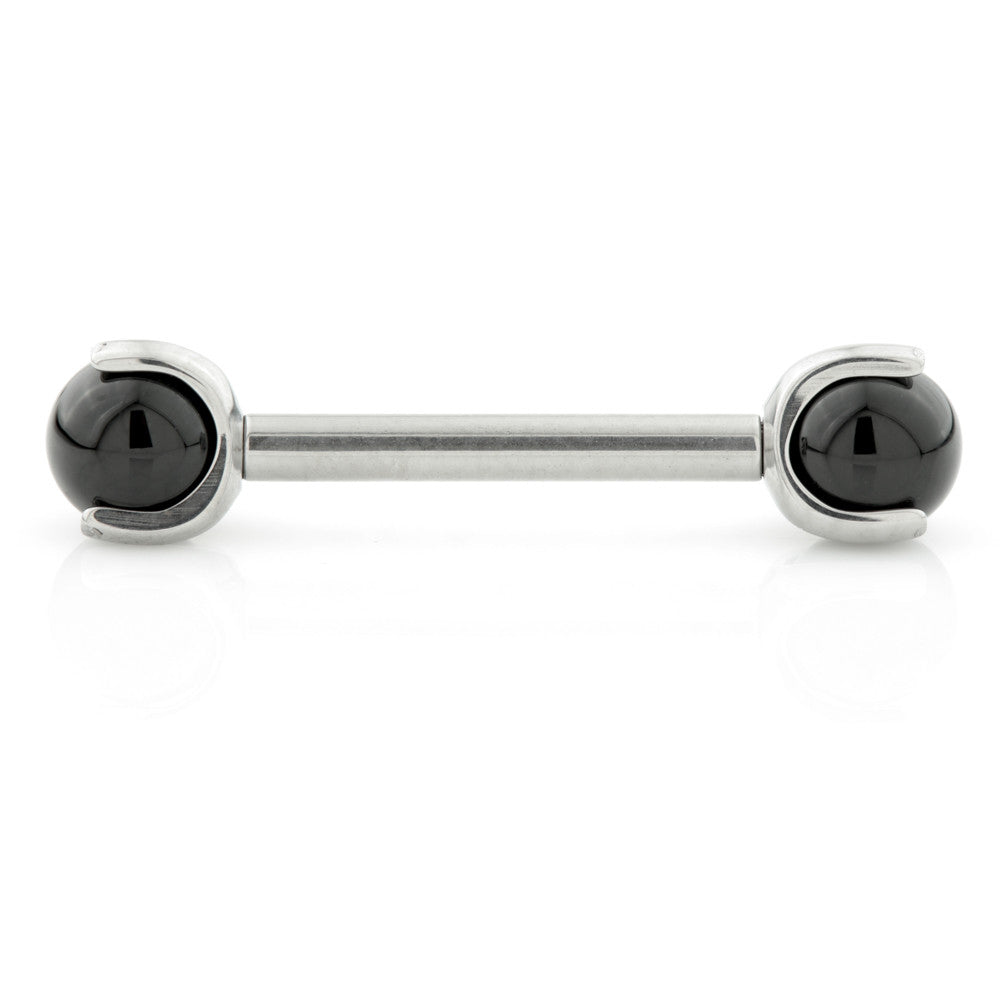 Internal Titanium Nipple Bar with Black Agate Stone