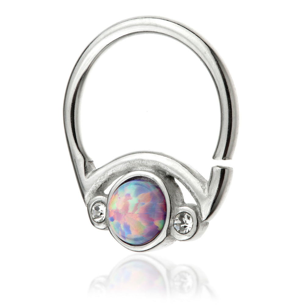 Steel Pink Opal Moon Shaped Seamless Ring