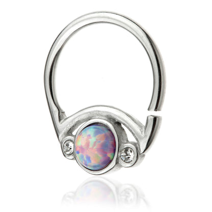 Steel Pink Opal Moon Shaped Seamless Ring