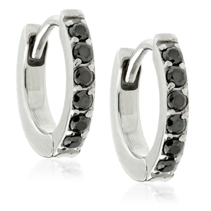 Pave Gem Small Steel Huggie Hoop Earrings (Pair)